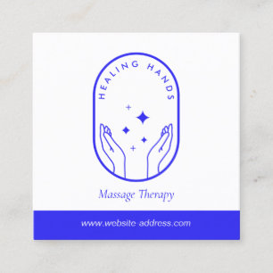 Cartão De Visita Quadrado Massagem cura moderna das mãos, logotipo do azul