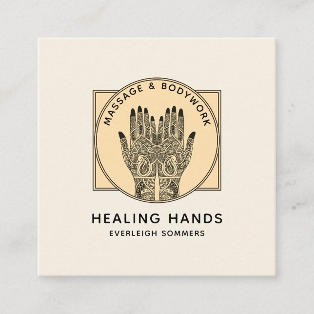 Cartão De Visita Quadrado Massagem Terapêutica Corpo Mehndi Henna Square Bu (Frente)