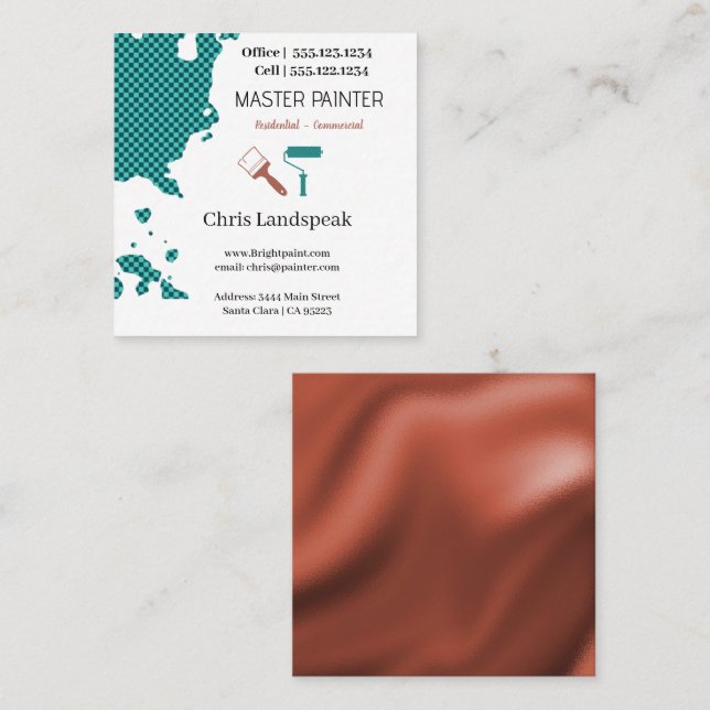 Cartão De Visita Quadrado Masterpainter & Padrão de Quadro de Verificação Az (Frente/Verso)