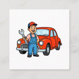 Cartão De Visita Quadrado Mecânico de Desenho Animado Fofo com Ilustração de