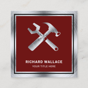 Cartão De Visita Quadrado Mecânico de Reparo Automático de Aço Vermelho Escu