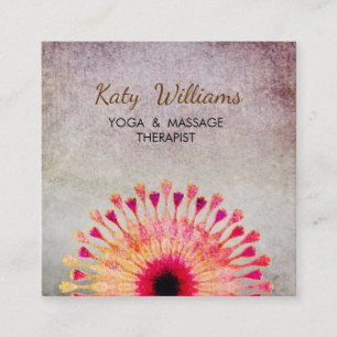 Cartão De Visita Quadrado Meditação de Instrutor Lotus Flower Yoga Red Orang