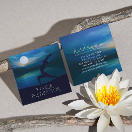 Cartão De Visita Quadrado Meditação de Ioga à Lua Crescente Saltação da Lua