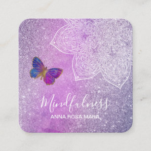Cartão De Visita Quadrado *~* Meditação de Reiki Mandala Yoga Borboleta