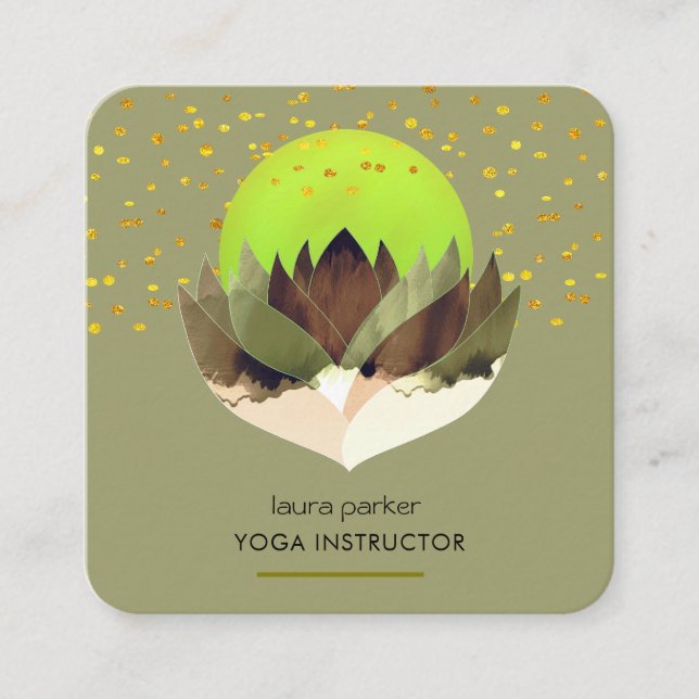 Cartão De Visita Quadrado Meditação de Yoga Limão Verde Lotus Flower Massage (Frente)