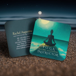 Cartão De Visita Quadrado Meditação de Yoga - Noite de Estrelas de Lua Compl