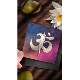 Cartão De Visita Quadrado Meditação de Yoga Símbolo OM Dourado Símbolo Galáx