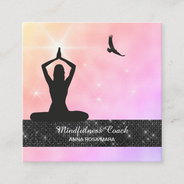 Cartão De Visita Quadrado *~* Meditação Glitter Bird Eagle Pastel Yoga (Frente)