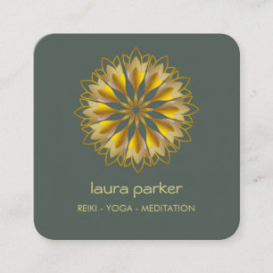 Cartão De Visita Quadrado Meditação Holística de Yoga Flor Verde Dourada Lot