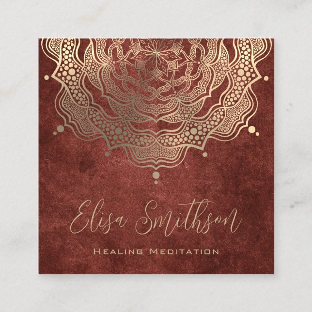 Cartão De Visita Quadrado Meditação natural Dourada Brown Mandala Yoga para  (Frente)