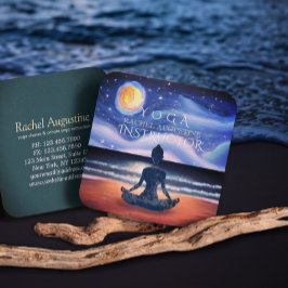 Cartão De Visita Quadrado Meditação pacífica de ioga em lua, Sky Ocean Beach