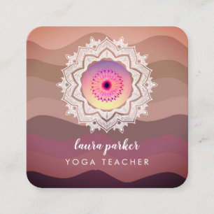 Cartão De Visita Quadrado Meditação Yoga Boho em Forma de Púrpura de Água