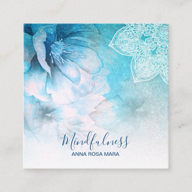 Cartão De Visita Quadrado *~* Meditação Yoga Mandala Reiki Glitter Floral (Frente)