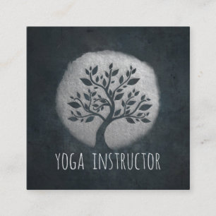 Cartão De Visita Quadrado Meditação Yoga Reiki Instrutor Black Silver Tree
