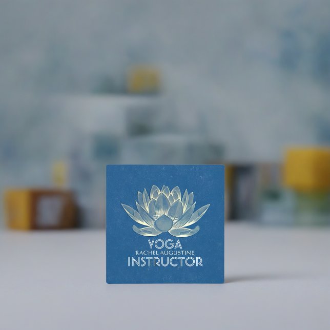 Cartão De Visita Quadrado Meditação YOGA Reiki Instrutor Blue & Dourado Lotu (Criador carregado)