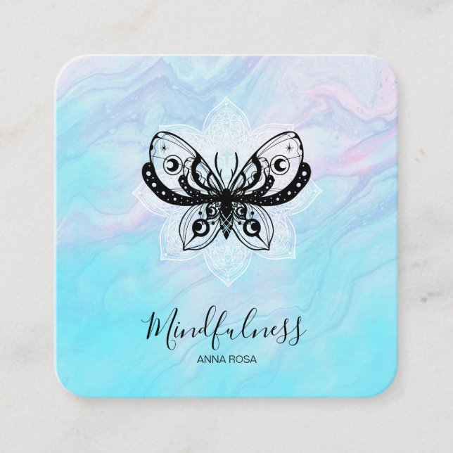 Cartão De Visita Quadrado *~* Meditation Mindfulness Moth Yoga Butterfly  (Frente)