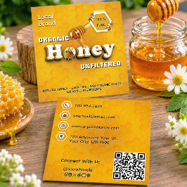 Cartão De Visita Quadrado Mel de Abelha Orgânico Local Marca Código QR Amare