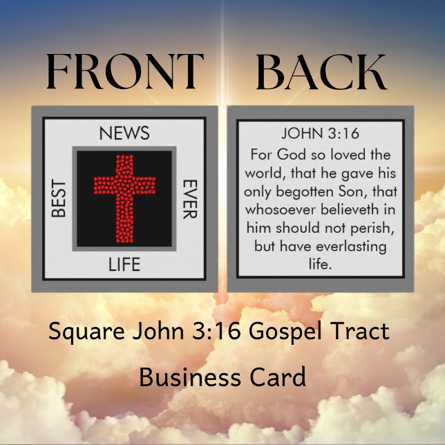 Cartão De Visita Quadrado Melhor Notícia Já John 3:16 Gospel Tract (Best News Ever Gospel Tracts)