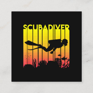 Cartão De Visita Quadrado Mergulho Scuba Diver Silhouette Mergulhando Nadado