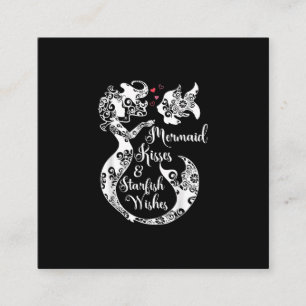 Cartão De Visita Quadrado Mermaid Kisses Starfish Deseja a Natação Mandala M