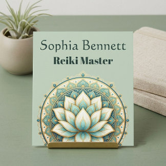 Cartão De Visita Quadrado Mestre de Reiki Arte de Mandala de Lótus Verde Tur