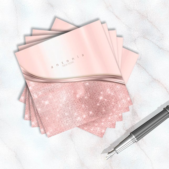 Cartão De Visita Quadrado Metal e Glitter Wave Rosa Dourado Sq ID807 (Criador carregado)