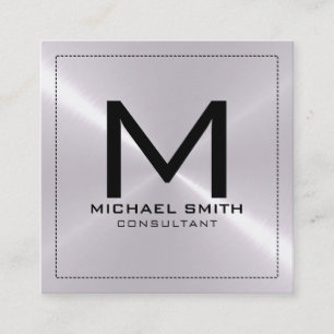 Cartão De Visita Quadrado Metal inoxidável de prata moderno elegante do