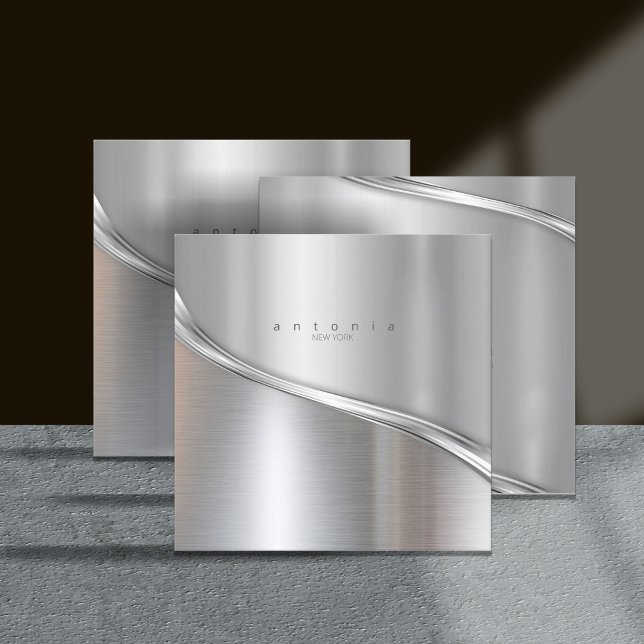 Cartão De Visita Quadrado Metal Wave, Prata de Dois Tons, ID806 (Criador carregado)