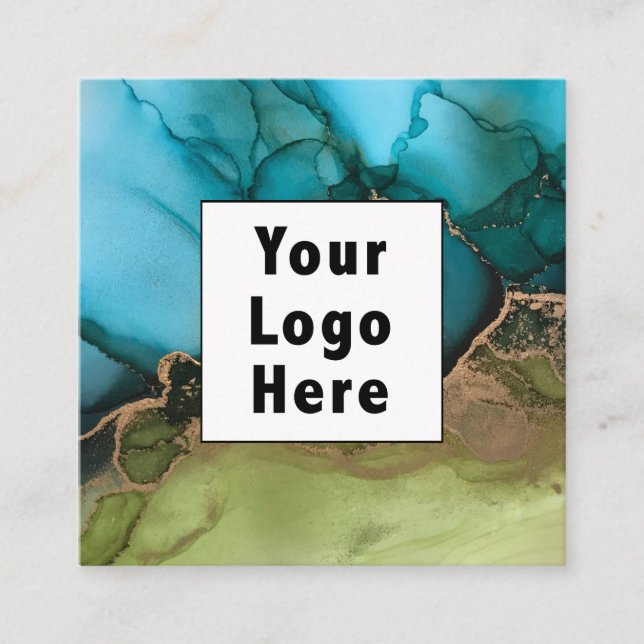 Cartão De Visita Quadrado Metálico preto abstrato Teal Dourado Adicione seu  (Frente)