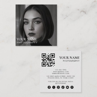 Cartão De Visita Quadrado Mídia Social Código QR de Foto Minimalista Moderna