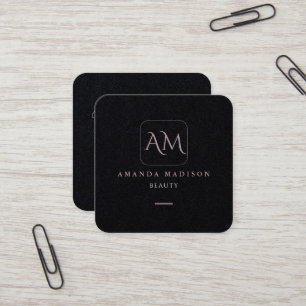 Cartão De Visita Quadrado Mídia social com script monograma Dourado com Rosa