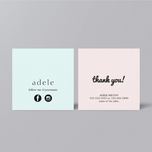 Cartão De Visita Quadrado Mídia social rosa azul moderna me siga (Criador carregado)