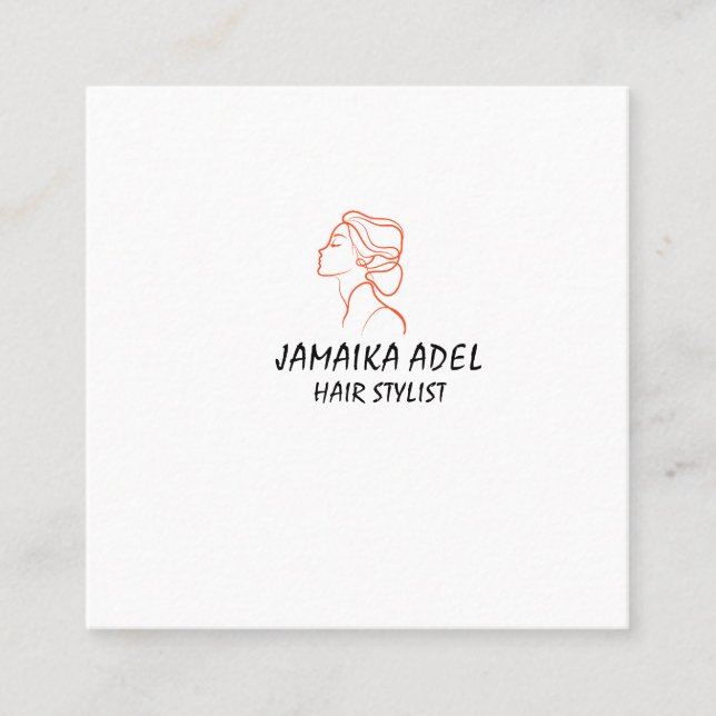 Cartão De Visita Quadrado Minimal Elegant Black White Bobby Hair Stylish (Frente)