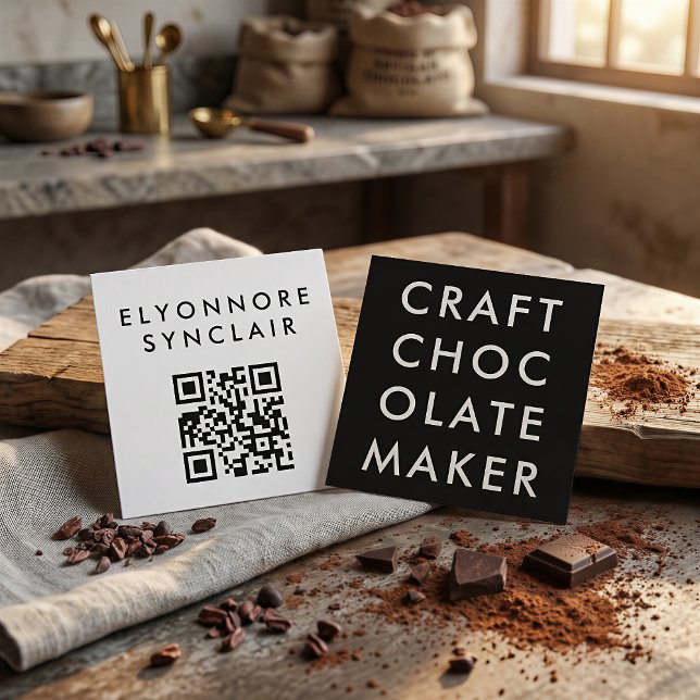 Cartão De Visita Quadrado Minimal Modern Craft Chocolate Maker Qr Code (Criador carregado)