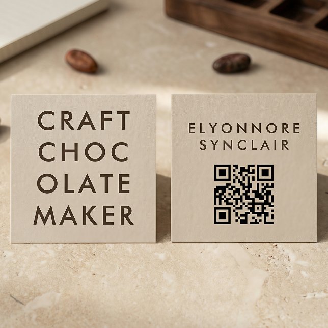 Cartão De Visita Quadrado Minimal Modern Craft Chocolate Maker Qr Code (Criador carregado)