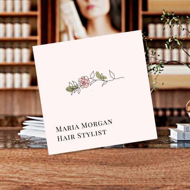 Cartão De Visita Quadrado Minimal Rose Hair Stylist Business Card | Elegant  (Criador carregado)