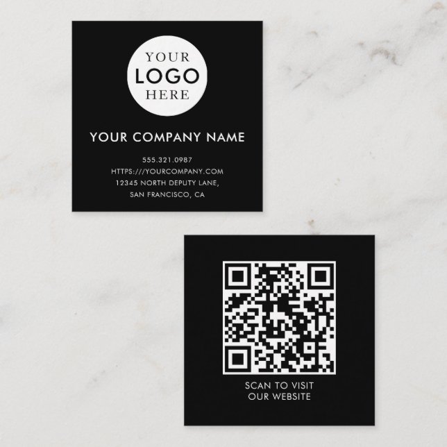 Cartão De Visita Quadrado Minimalist Logo Professional Black QR Code (Frente/Verso)