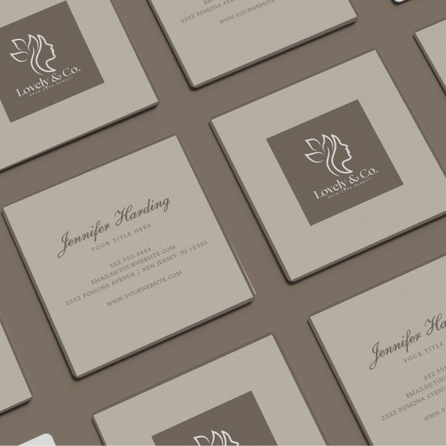 Cartão De Visita Quadrado Minimalist Neutral Beige Beauty Square  (Criador carregado)