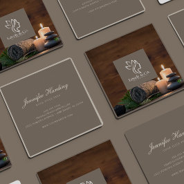 Cartão De Visita Quadrado Minimalist Neutral Beige Beauty Square with photo