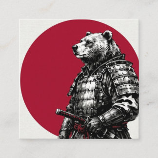 Cartão De Visita Quadrado Minimalist Samurai Grizzly Bear Business Card