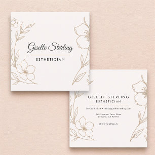 Cartão De Visita Quadrado Minimalista Blush Botânico Preto Esteticista