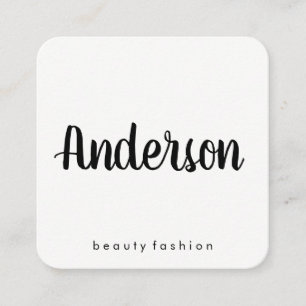 Cartão De Visita Quadrado Minimalista Branco Simples com Texto em Cursivo
