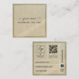 Cartão De Visita Quadrado | Minimalista Marca Neutra Código Qr Lino Bege 