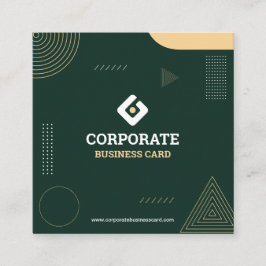 Cartão De Visita Quadrado Minimalista Moderno Verde Escuro & Dourado Corpora