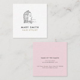 Cartão De Visita Quadrado Minimalista Rosa Branco Elegante Cabelo Quadrado
