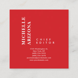 Cartão De Visita Quadrado Minimalista Simples Vermelho & Branco Profissional