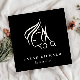 Cartão De Visita Quadrado Mínimo de Hairstylist Tesoura Preta e Cabelo Branc