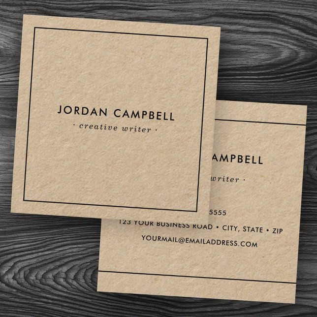 Cartão De Visita Quadrado Mínimo moderno de borda negra Papel Kraft (Modern minimal thin black border Kraft paper Square Business Card)