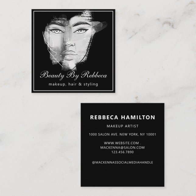 Cartão De Visita Quadrado Mínimo moderno de maquiagem pastel e ilustração ca (Frente/Verso)