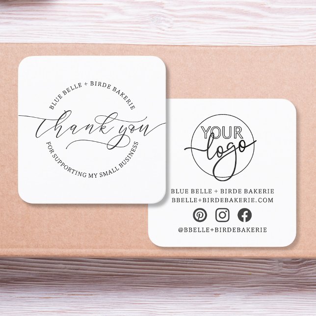 Cartão De Visita Quadrado Mínimo Obrigado Script Logótipo Personalizado Marc (Criador carregado)